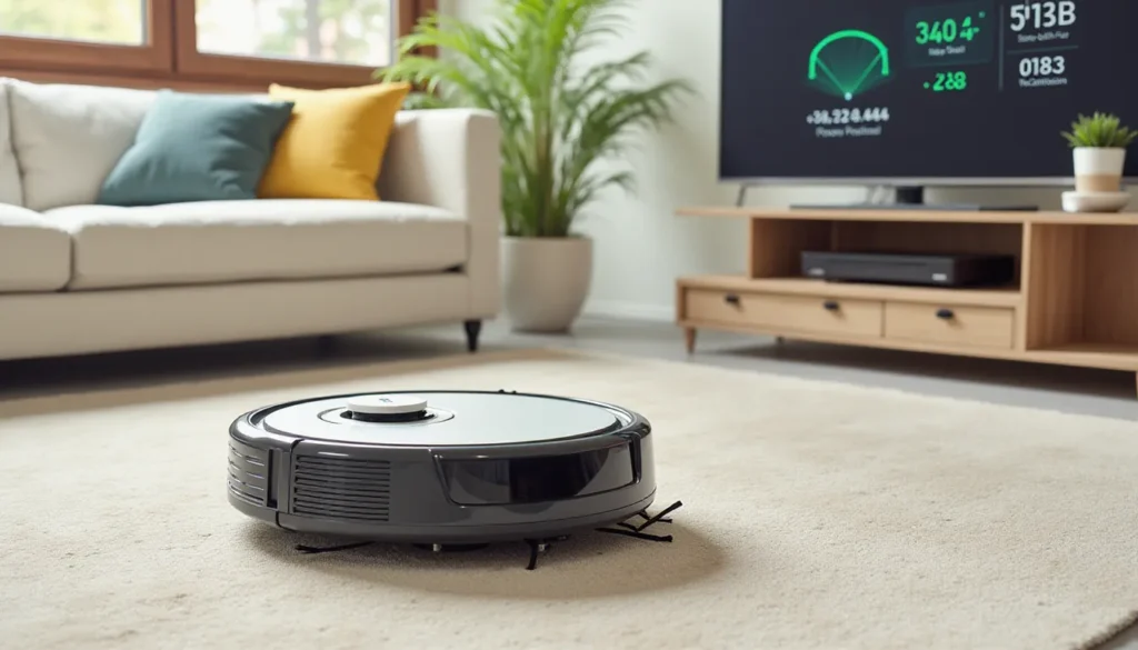 a robot vacuum cleaner in a living room