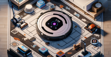 a robot vacuum cleaner surrounded by furniture