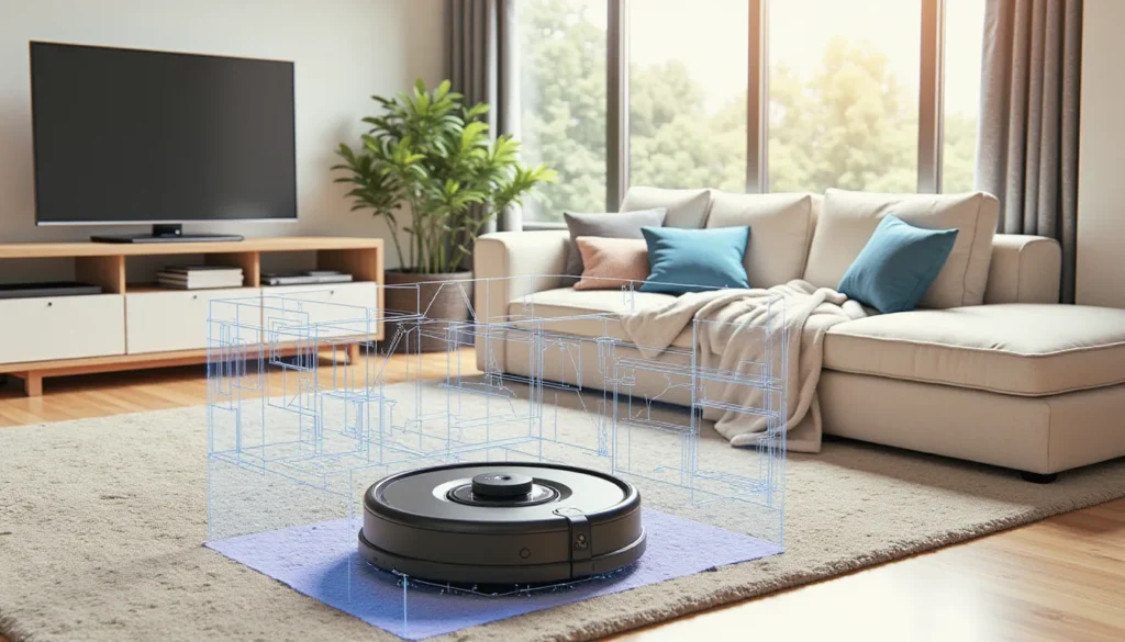 a robot vacuum cleaner in a living room