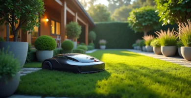 a robotic vacuum on the grass