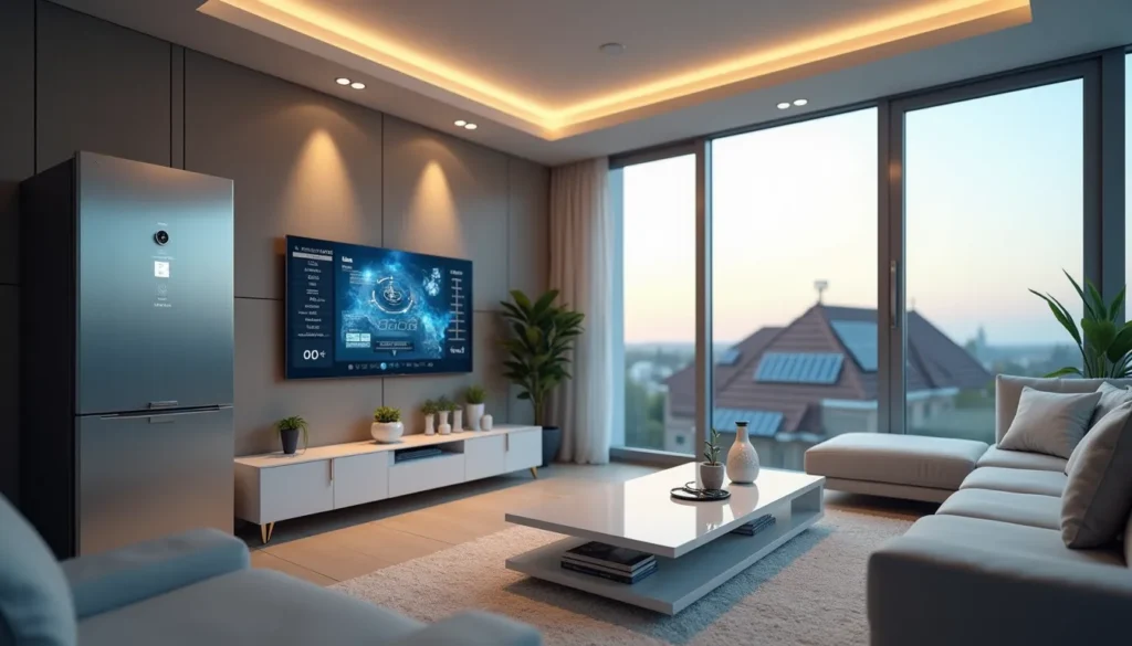 a living room with a tv and a large window